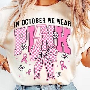 In October We Wear Pink Shirt Breast Cancer Awareness Shirt Retro Breast Cancer